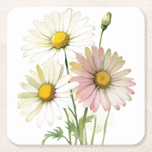 Dessous-de-verre Carré En Papier Fleur d'aquarelle moderne professionnelle Daisy