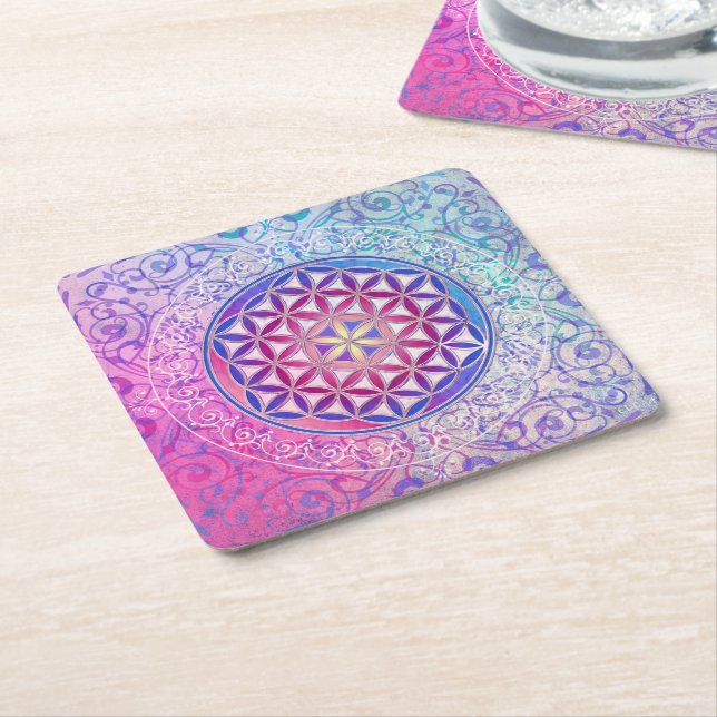 Dessous-de-verre Carré En Papier Fleur de la vie / Blume des Lebens - Ornement V (Incliné)