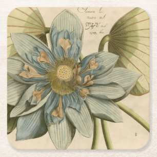 Dessous-de-verre Carré En Papier Fleur de Lotus Bleu sur Arrière - plan Tan avec éc