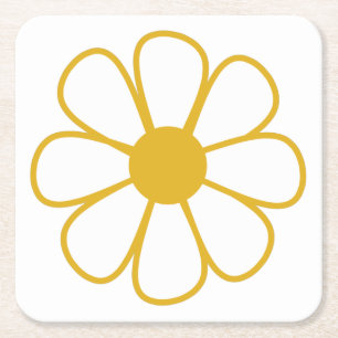 Dessous-de-verre Carré En Papier Fleur de marguerite rétro simple en jaune moutarde