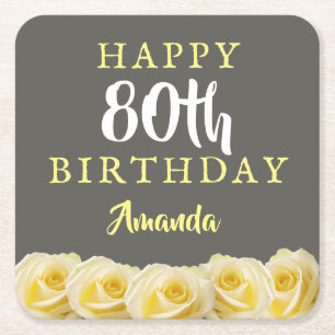Dessous-de-verre Carré En Papier Fleur de rose jaune 80e anniversaire