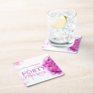 Dessous-de-verre Carré En Papier Fleur d'orchidée aquarelle 40e anniversaire nom pe