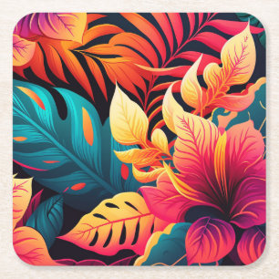 Dessous-de-verre Carré En Papier Fleur hawaïenne motif tropical fleuri lumineux