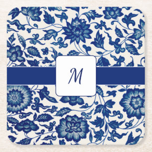 Dessous-de-verre Carré En Papier Fleur Sauvage Bleue Blanche Nom Personnalisé Pays