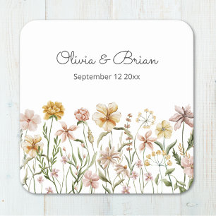 Dessous-de-verre Carré En Papier Fleur sauvage d'aquarelle personnalisé Fleur de pr