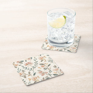 Dessous-de-verre Carré En Papier Fleur Sauvage Douce Neutre Sauge Aquarelle Botaniq