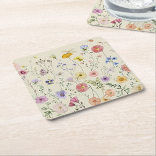 Dessous-de-verre Carré En Papier Fleur sauvage Pressé Fleurs Aquarelle Floral