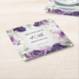 Dessous-de-verre Carré En Papier Fleur violet blanc 40e anniversaire