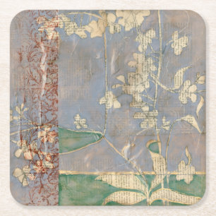 Dessous-de-verre Carré En Papier Fleurs blanches sur Arrière - plan de papier journ