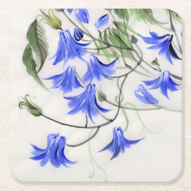 Dessous-de-verre Carré En Papier Fleurs bleues (Devant)