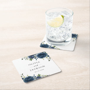 Dessous-de-verre Carré En Papier Fleurs bleues de la Marine, Verdure, Boho, Mariage