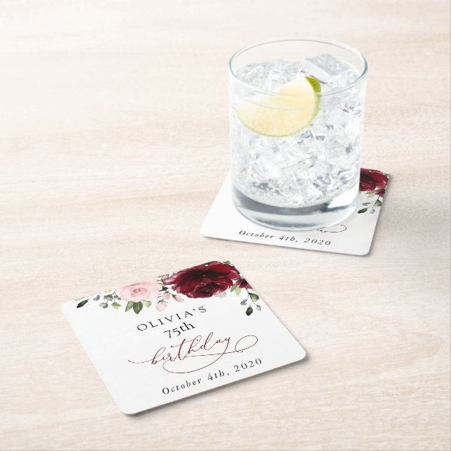 Dessous-de-verre Carré En Papier Fleurs Bourgognes, Fleurs Roses, Boho, Anniversair (En situation)
