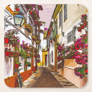 Dessous-de-verre Carré En Papier Fleurs dans la rue. Cordoue, Andalousie, Espagne.