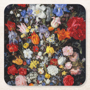 Dessous-de-verre Carré En Papier Fleurs dans le bâtiment en bois, Jan Brueghel l'A
