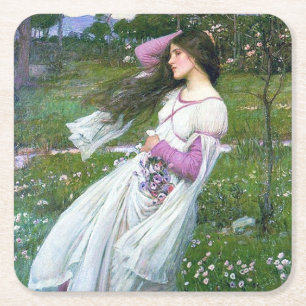 Dessous-de-verre Carré En Papier Fleurs dans le vent, John William Waterhouse