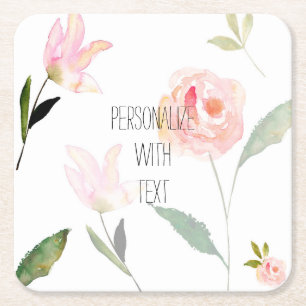 Dessous-de-verre Carré En Papier Fleurs d'aquarelle romantique du jardin