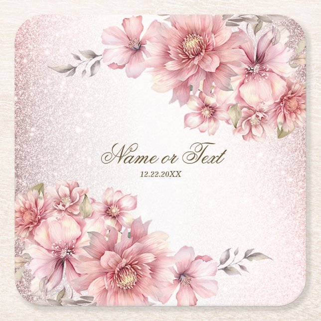 Dessous-de-verre Carré En Papier Fleurs d'aquarelle rose fêtards Parties scintillan (Devant)