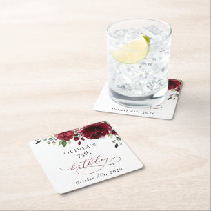 Dessous-de-verre Carré En Papier Fleurs de Bourgogne, Fleurs Rouges, Feuillage, Ann