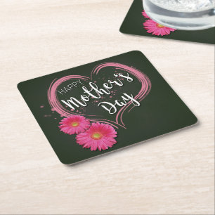 Dessous-de-verre Carré En Papier Fleurs de Coeur Rose Fête des Mères - Dessous de v