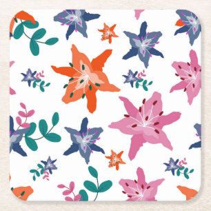Dessous-de-verre Carré En Papier Fleurs de couleur d'eau mignonne Pastel