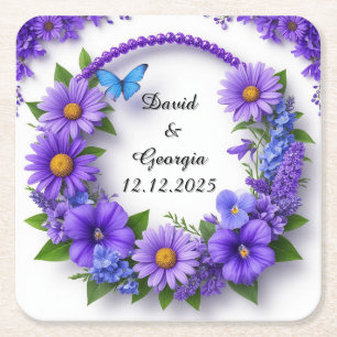 Dessous-de-verre Carré En Papier Fleurs de mariage cadre circulaire