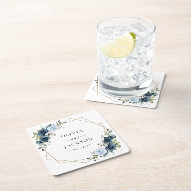 Dessous-de-verre Carré En Papier Fleurs de marine, Fleurs bleues, Boho, Mariage flo (En situation)