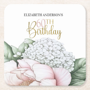 Dessous-de-verre Carré En Papier Fleurs de Pivoine Rose Blush pour les 60 ans