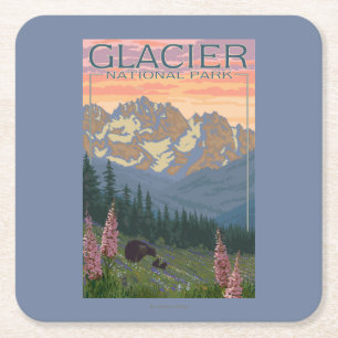 Dessous-de-verre Carré En Papier Fleurs de ressort - parc national de glacier, la