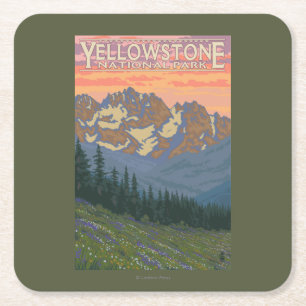 Dessous-de-verre Carré En Papier Fleurs de ressort - parc national de Yellowstone