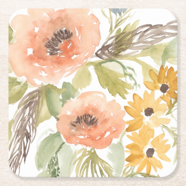 Dessous-de-verre Carré En Papier Fleurs D'Été Fin I (Devant)