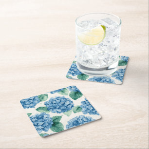 Dessous-de-verre Carré En Papier Fleurs d'Hortensia Bleu Aquarelle Botanique Florai