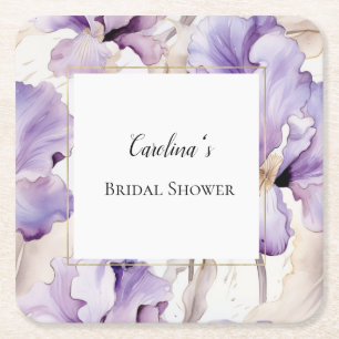 Dessous-de-verre Carré En Papier Fleurs d'Iris Crème Violettes Lavande pour Baby Sh