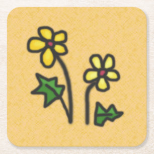 Dessous-de-verre Carré En Papier Fleurs douces Jaune