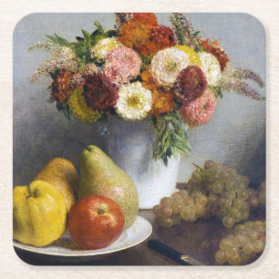Dessous-de-verre Carré En Papier Fleurs et fruits, Henri Fantin-Latour