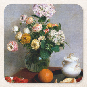 Dessous-de-verre Carré En Papier Fleurs et fruits, Henri Fantin-Latour