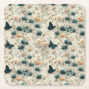 Dessous-de-verre Carré En Papier Fleurs et papillons printaniers vintage