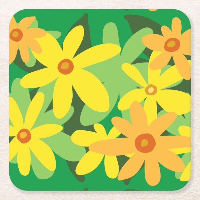 Dessous-de-verre Carré En Papier Fleurs jaunes (Devant)