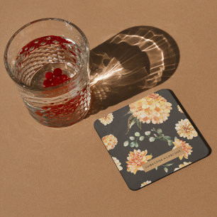 Dessous-de-verre Carré En Papier Fleurs Jaunes Modernes & Cadeau Personnalisé Kraft