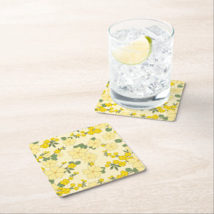 Dessous-de-verre Carré En Papier Fleurs Jaunes, Motif Floral, Motif De Fleurs