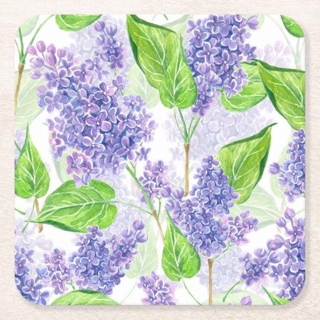 Dessous-de-verre Carré En Papier Fleurs lilas aquarelles (Devant)