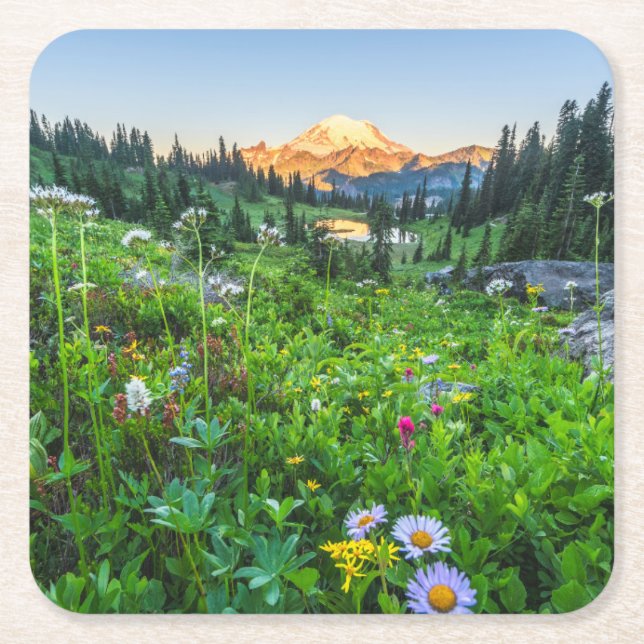 Dessous-de-verre Carré En Papier Fleurs | Parc national du Mont Rainier (Devant)