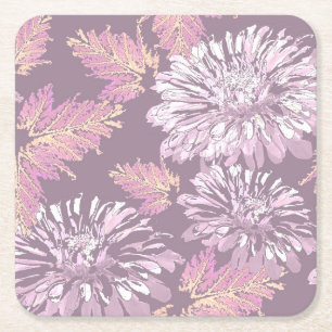 Dessous-de-verre Carré En Papier Fleurs roses, aquarelle, rétro