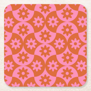 Dessous-de-verre Carré En Papier Fleurs roses et orange sur coquille vintage de mil