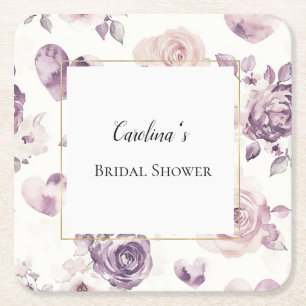 Dessous-de-verre Carré En Papier Fleurs roses violettes et cœurs Baby Shower de mar