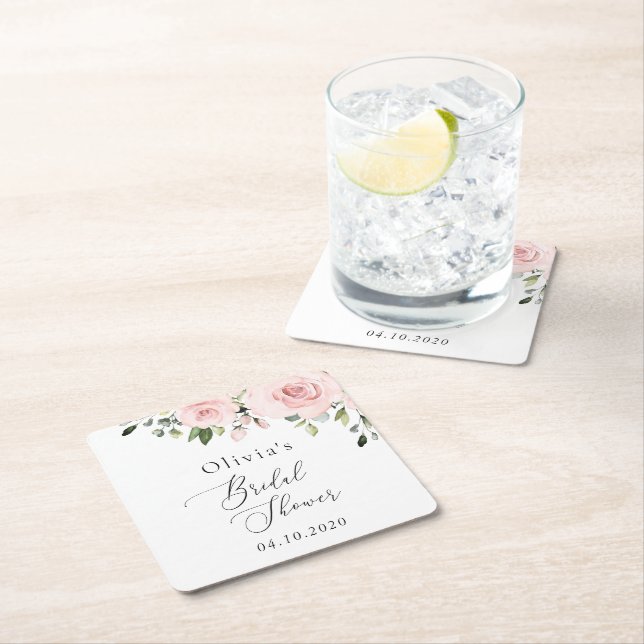 Dessous-de-verre Carré En Papier Fleurs Rouges, Fleurs Roses, Boho, Fête des mariée (En situation)