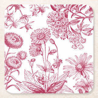 Dessous-de-verre Carré En Papier Fleurs rouges vintage | Action de grâce | Dessous