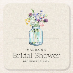Dessous-de-verre Carré En Papier Fleurs sauvages à l'aquarelle Linge Bohème Shower 