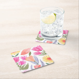 Dessous-de-verre Carré En Papier Fleurs sauvages aquarelles colorées Peintes à la