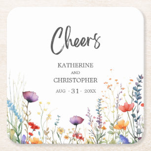 Dessous-de-verre Carré En Papier Fleurs sauvages colorés Mariage élégant
