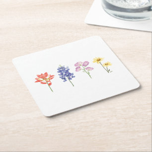 Dessous-de-verre Carré En Papier Fleurs sauvages du Texas - Pinceau indien, Bluebon